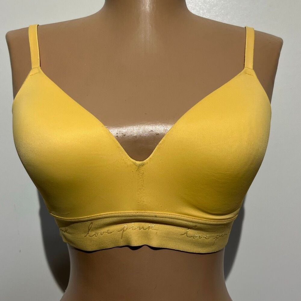 PINK Victorias Secret Womens Yellow Everywhere Wireless Lightly Lined Bra Sz 36B